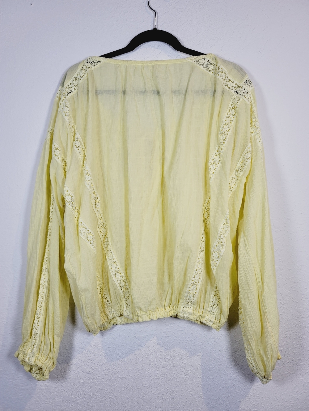 Free People Maria Maria Light Yellow Lace-Trim Peasant Blouse, Size Large - Picture 4 of 4